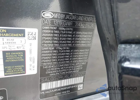 2020 Land Rover Range Rover Hse из США, поврежденный, VIN SALGS2RU6LA593221